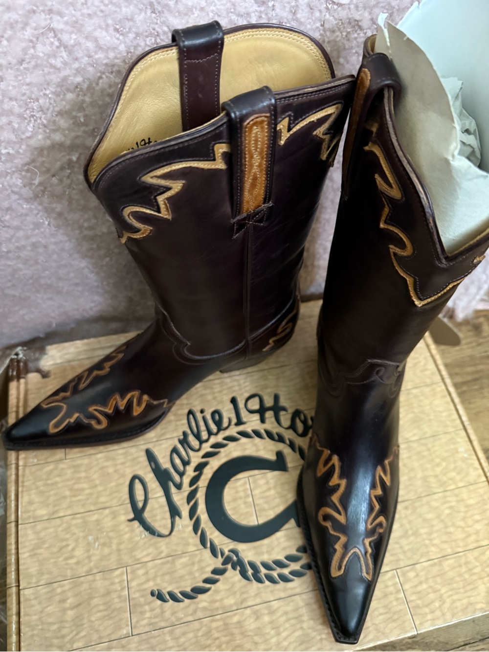 Charlie Horse NIB Women's Dark Brown Western Pointed-Toe Boots SIZE 7-1/2
